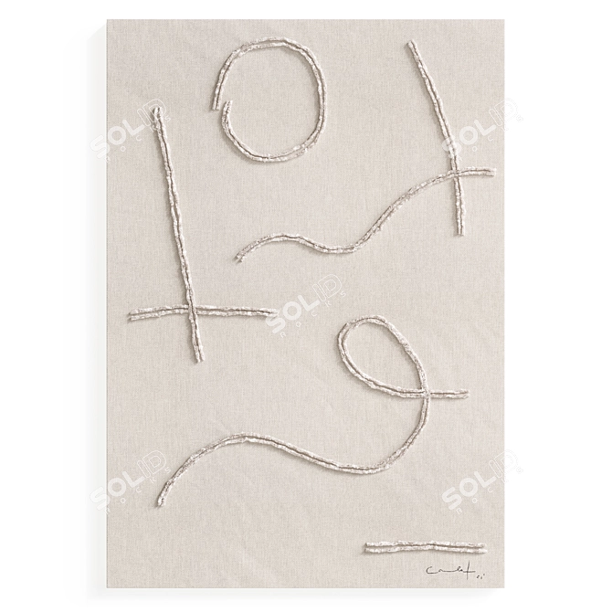 Hand-Embroidered Linen Set: Cosmos & Nymphaeas 3D model image 1