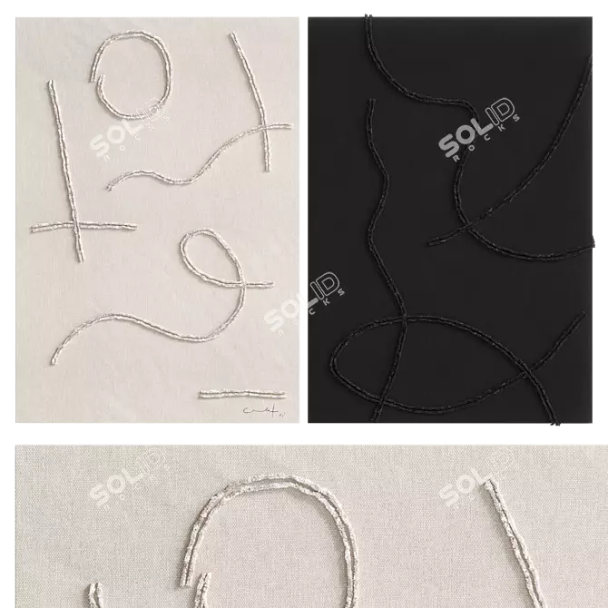 Hand-Embroidered Linen Set: Cosmos & Nymphaeas 3D model image 8