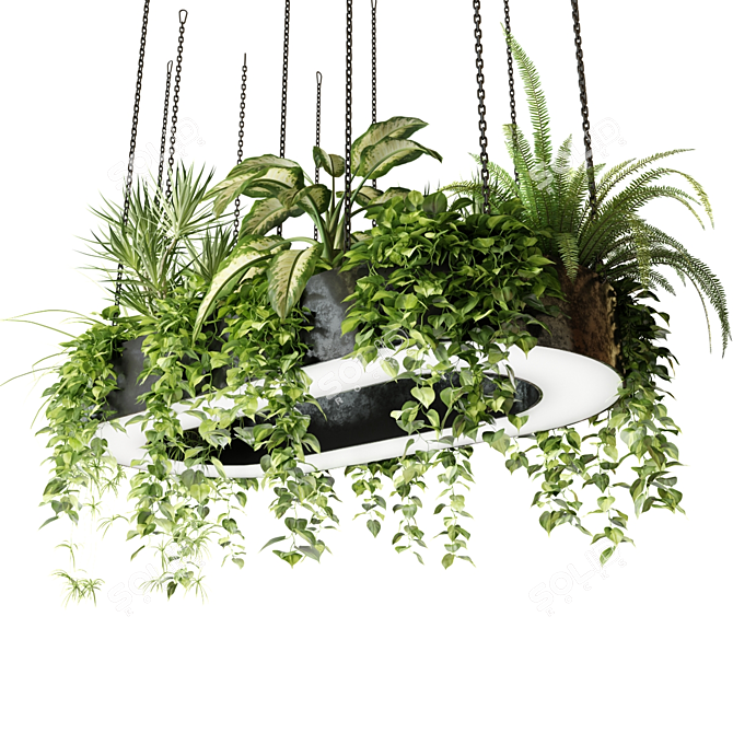 Ringed Planter Lamp with Plants 3D model image 1