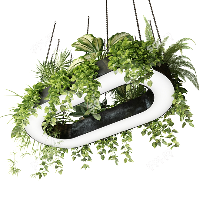 Ringed Planter Lamp with Plants 3D model image 4