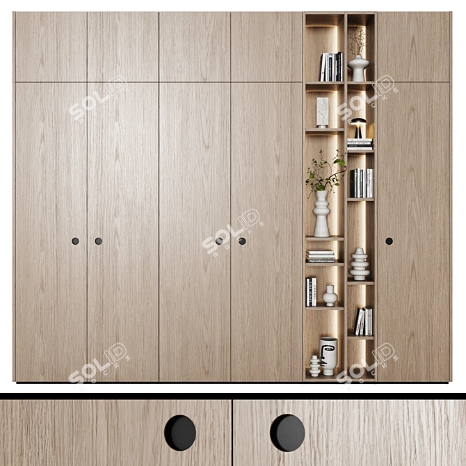 Modern Modular Wardrobes with Frezied Handles 3D model image 1