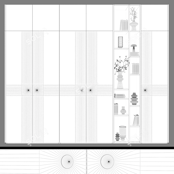 Modern Modular Wardrobes with Frezied Handles 3D model image 3