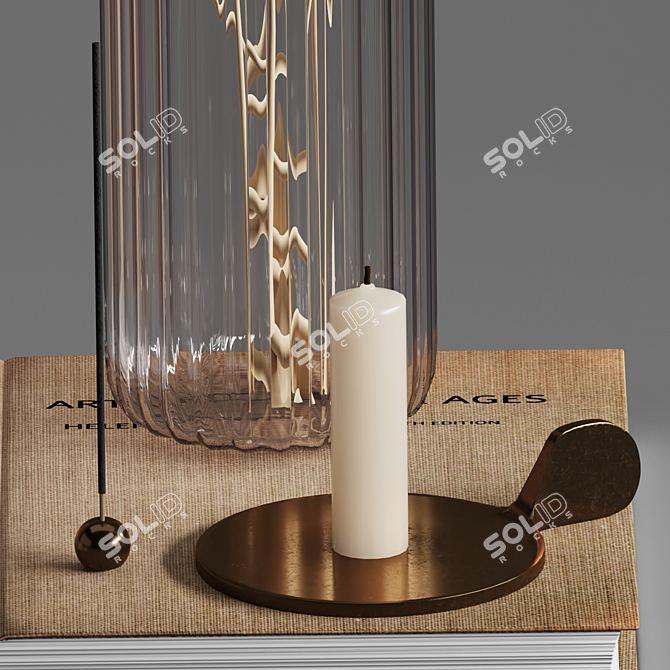 Bronze Candle Holder Decor Set 3D model image 2