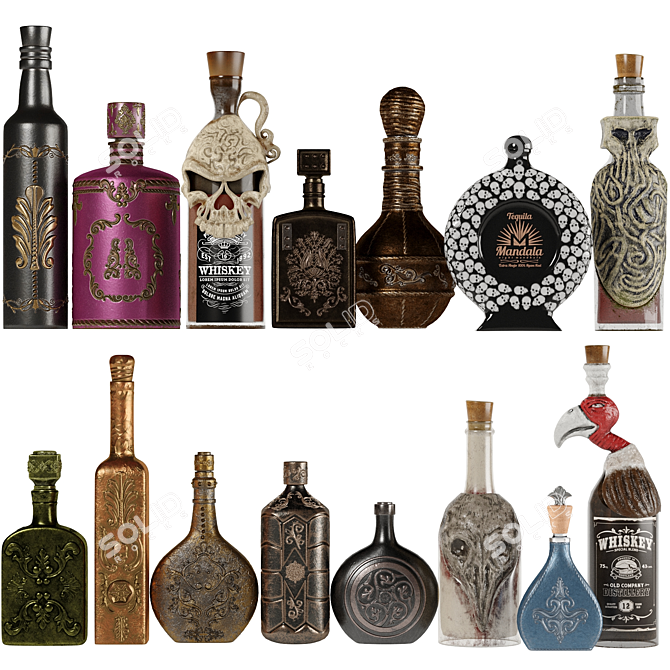 Fantasy Bottles Collection: Textured Ornaments 3D model image 1