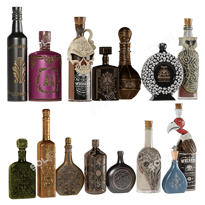 Fantasy Bottles Collection: Textured Ornaments 3D model image 2