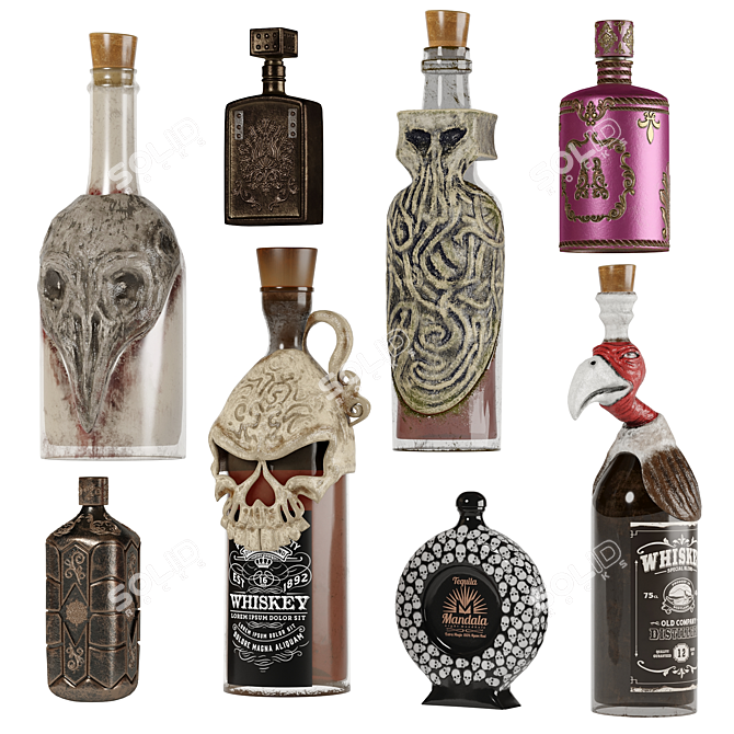 Fantasy Bottles Collection: Textured Ornaments 3D model image 3