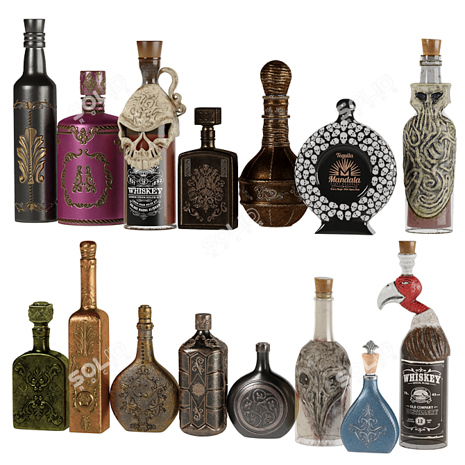 Fantasy Bottles Collection: Textured Ornaments 3D model image 4