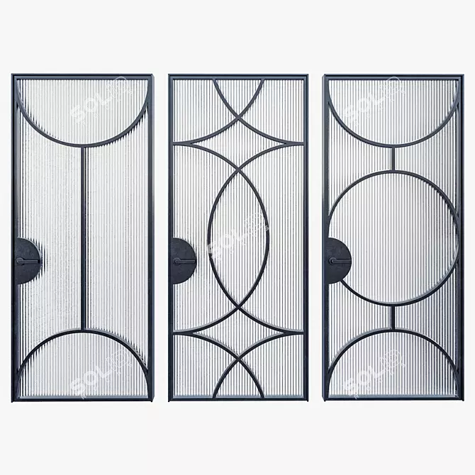 Modern Metal Glass Door Set 3D model image 1