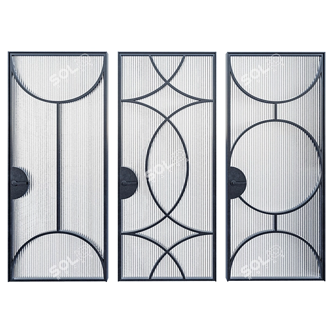 Modern Metal Glass Door Set 3D model image 8