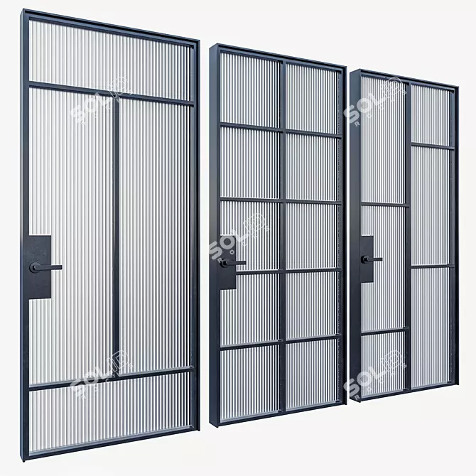 Modern Metal Glass Door Set 3D model image 1