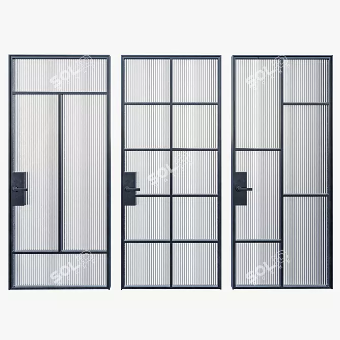 Modern Metal Glass Door Set 3D model image 2