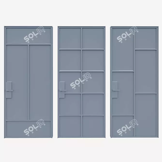 Modern Metal Glass Door Set 3D model image 4