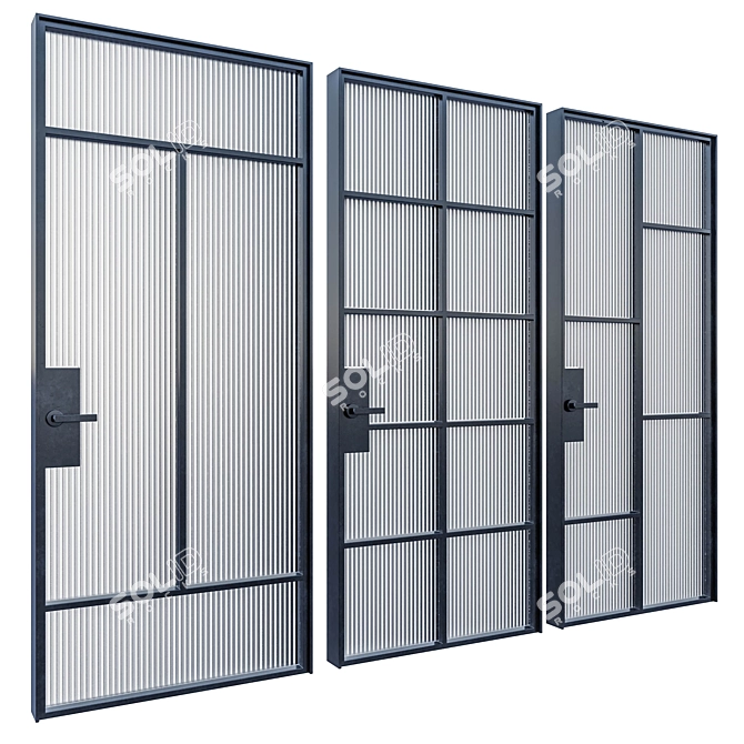 Modern Metal Glass Door Set 3D model image 7