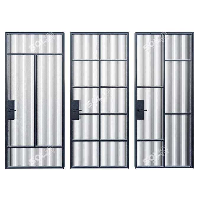 Modern Metal Glass Door Set 3D model image 8