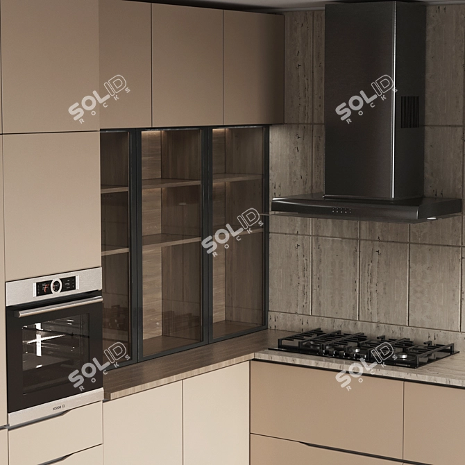 Modern L-Shape Minimalist Kitchen 3D 3D model image 3