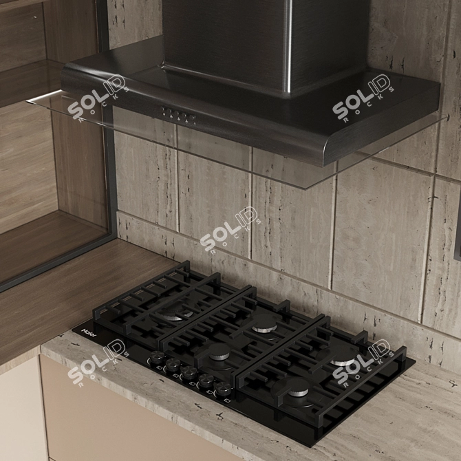 Modern L-Shape Minimalist Kitchen 3D 3D model image 4