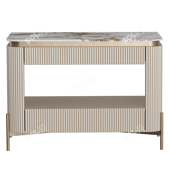 Beige Gloss Bedside Table with Marble Top 3D model image 2