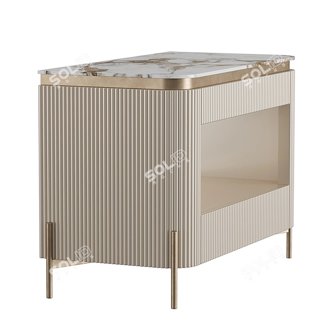 Beige Gloss Bedside Table with Marble Top 3D model image 3