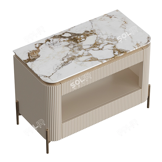 Beige Gloss Bedside Table with Marble Top 3D model image 4