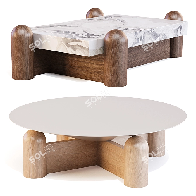 Exotic Wood Coffee Table Set 3D model image 1