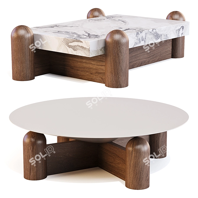 Exotic Wood Coffee Table Set 3D model image 2