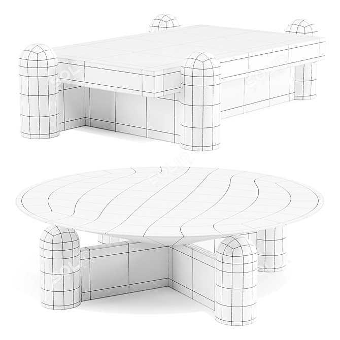 Exotic Wood Coffee Table Set 3D model image 5