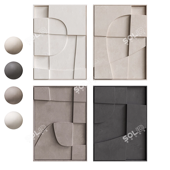 Artistic Quartet Wall Relief Sculptures 3D model image 2