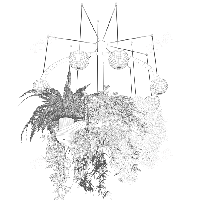 Circular Pendant Chandelier with Ampelous Plants 3D model image 2