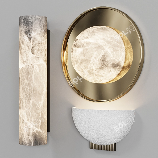 Elegant Alabaster Wall Sconce Trio 3D model image 1