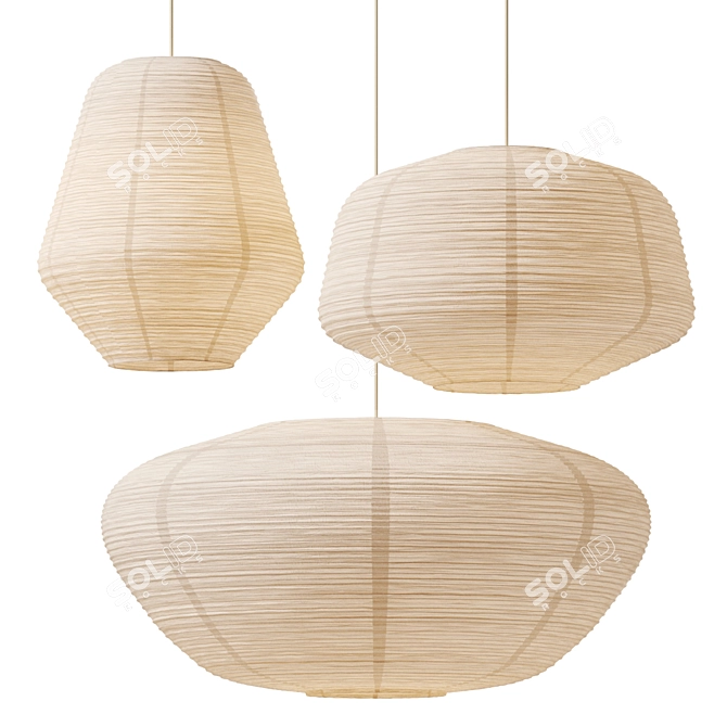 Paper Rice Lampshade Trio 3D model image 1