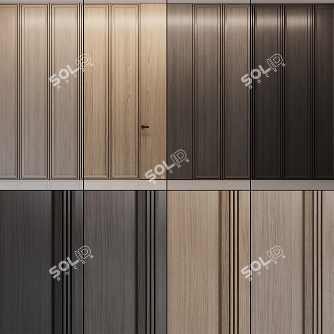 Brass-Trimmed Wood Wall Panels 3D model image 1