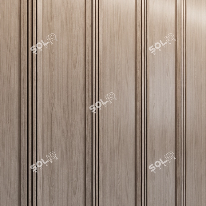 Brass-Trimmed Wood Wall Panels 3D model image 2