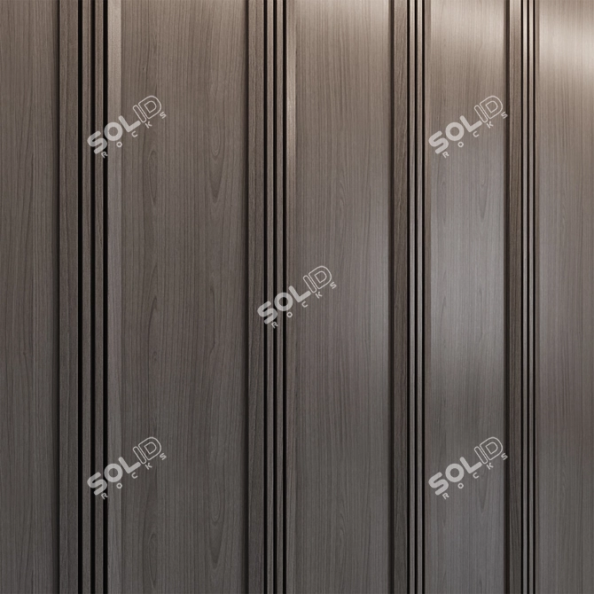 Brass-Trimmed Wood Wall Panels 3D model image 4