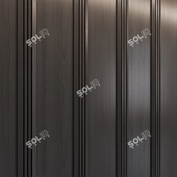 Brass-Trimmed Wood Wall Panels 3D model image 5