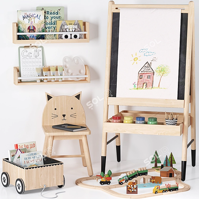 Wooden Kids Art Easel 3D Model 3D model image 1