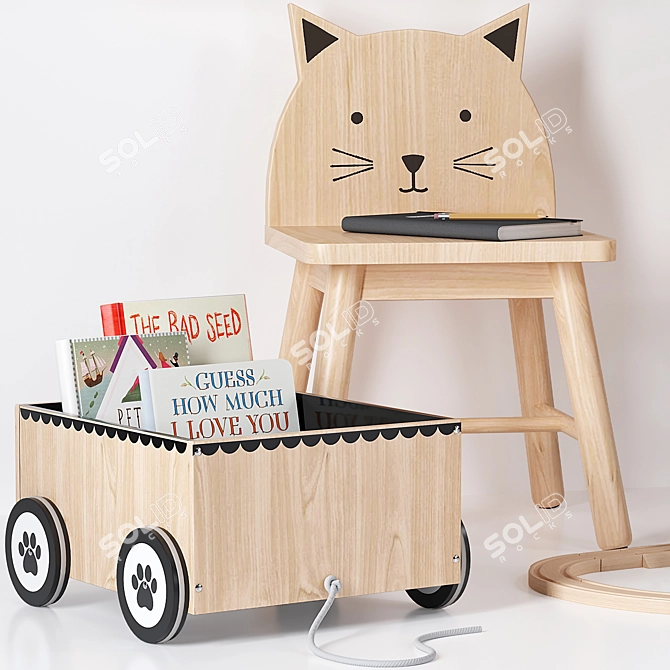 Wooden Kids Art Easel 3D Model 3D model image 4