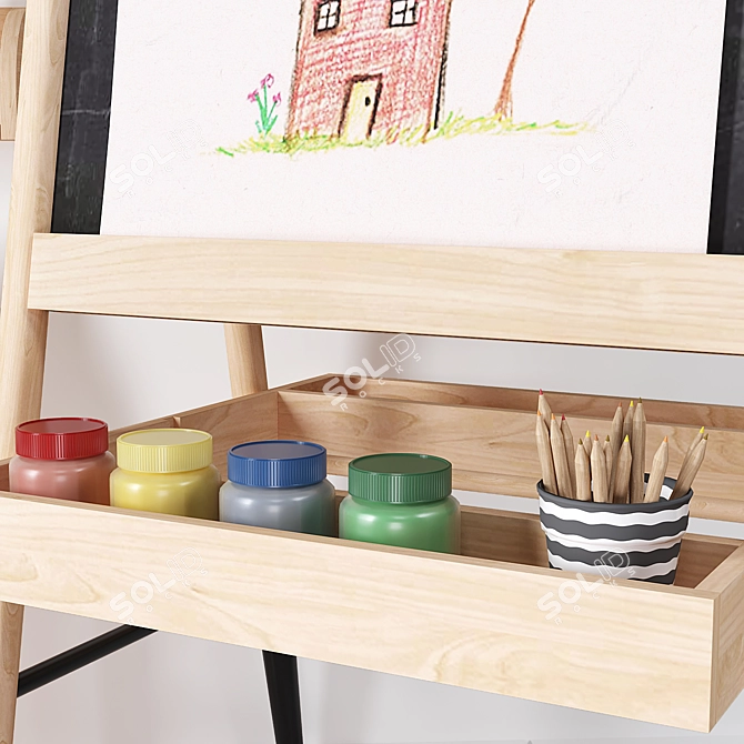 Wooden Kids Art Easel 3D Model 3D model image 5