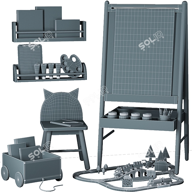 Wooden Kids Art Easel 3D Model 3D model image 6