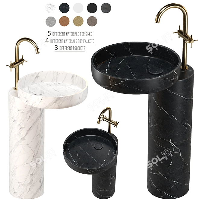 Modern Washbasins Set with Faucets 3D model image 2