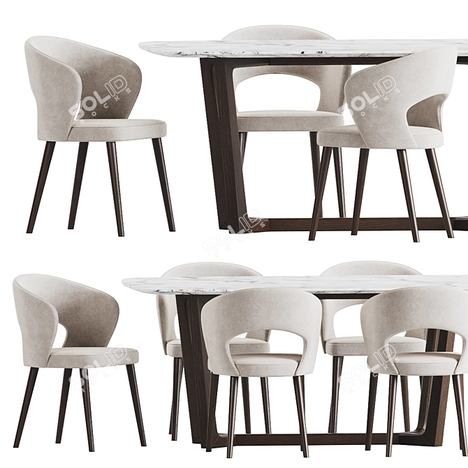 Velvet Upholstered Dining Set 201 3D model image 2