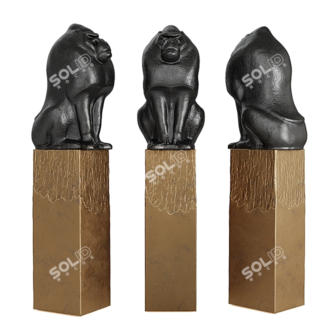 Metal Monkey Sculpture with Pedestal 3D model image 1