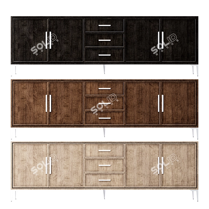 Modern Platan Wood Sideboard with Stainless Steel Legs 3D model image 1