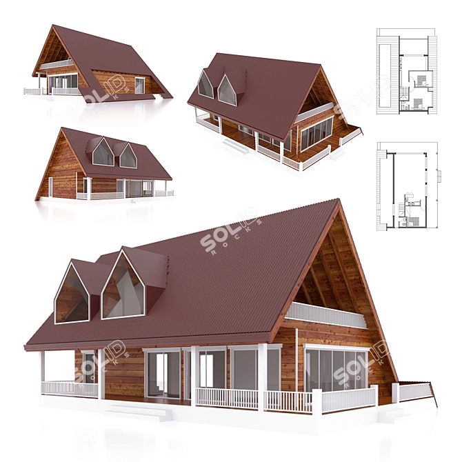 Rustic Charm 160sqm Log House 3D model image 1