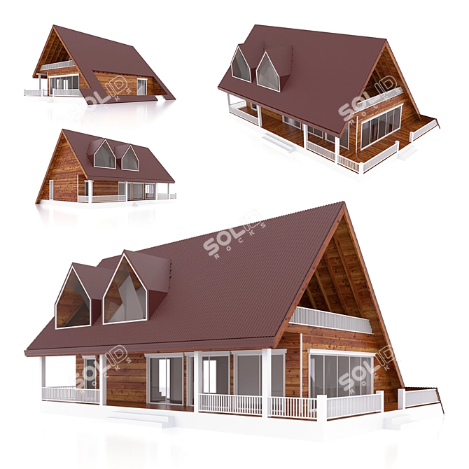 Rustic Charm 160sqm Log House 3D model image 2