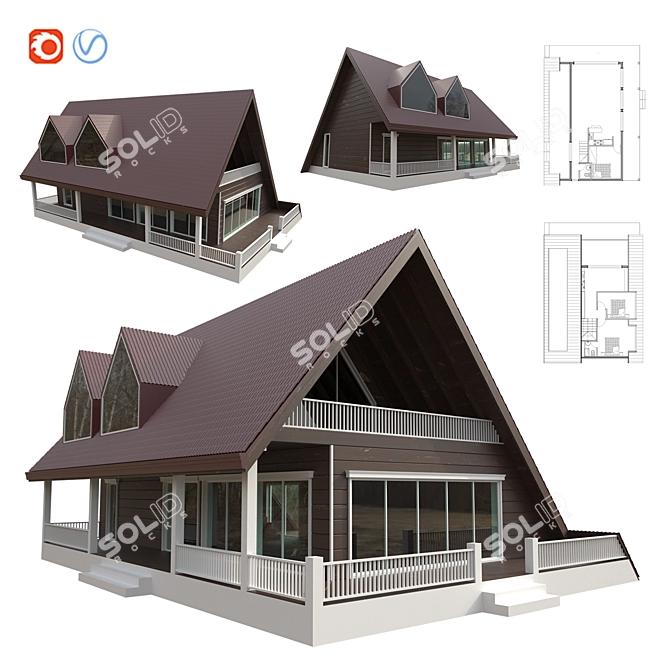 Rustic Charm 160sqm Log House 3D model image 3