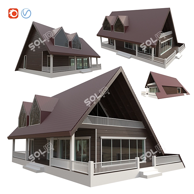 Rustic Charm 160sqm Log House 3D model image 5