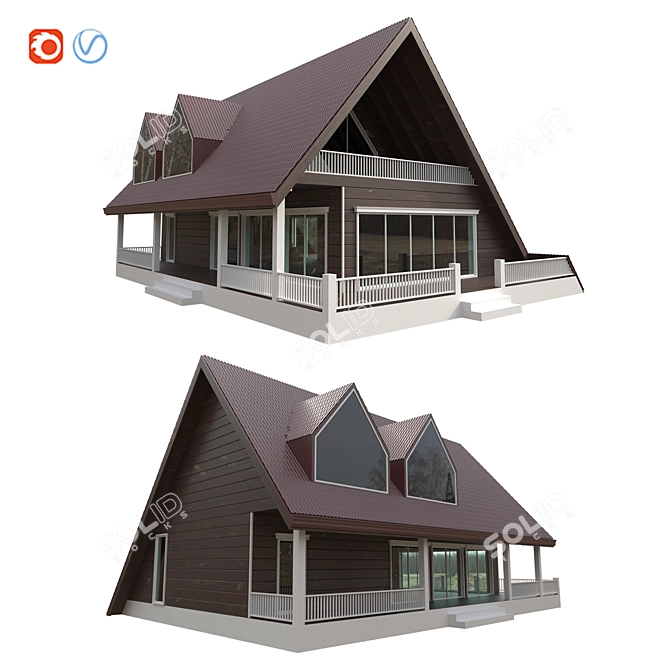 Rustic Charm 160sqm Log House 3D model image 6