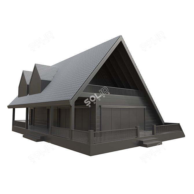 Rustic Charm 160sqm Log House 3D model image 8