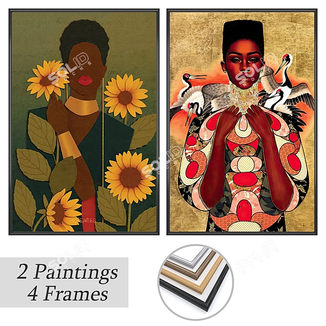 Modern Art Set with Frames 3D model image 1