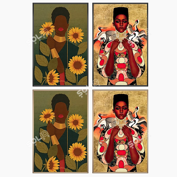 Modern Art Set with Frames 3D model image 2